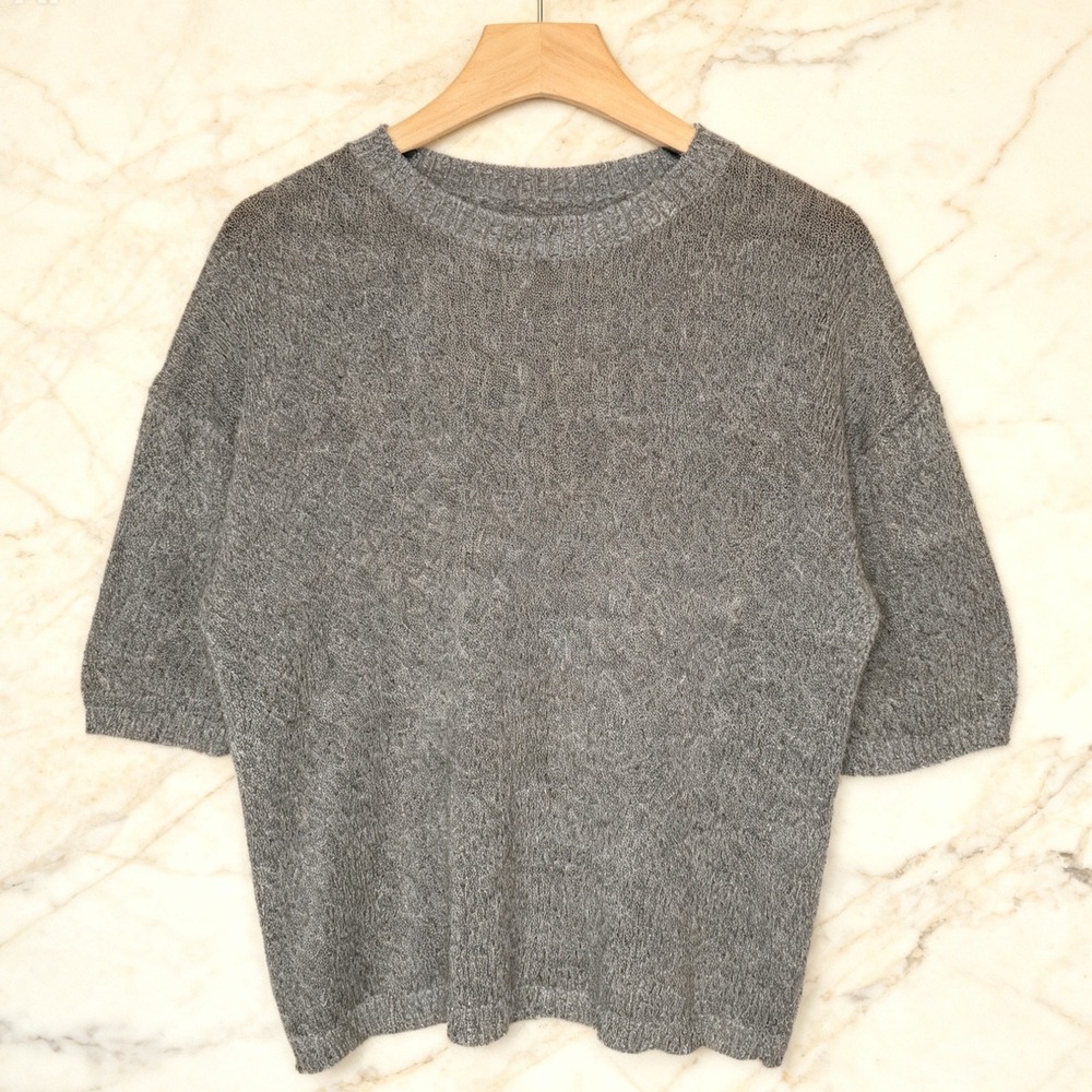 MS Didion Japanese Brand Mens Flax Linen Sweater Short Sleeve Beige Medium